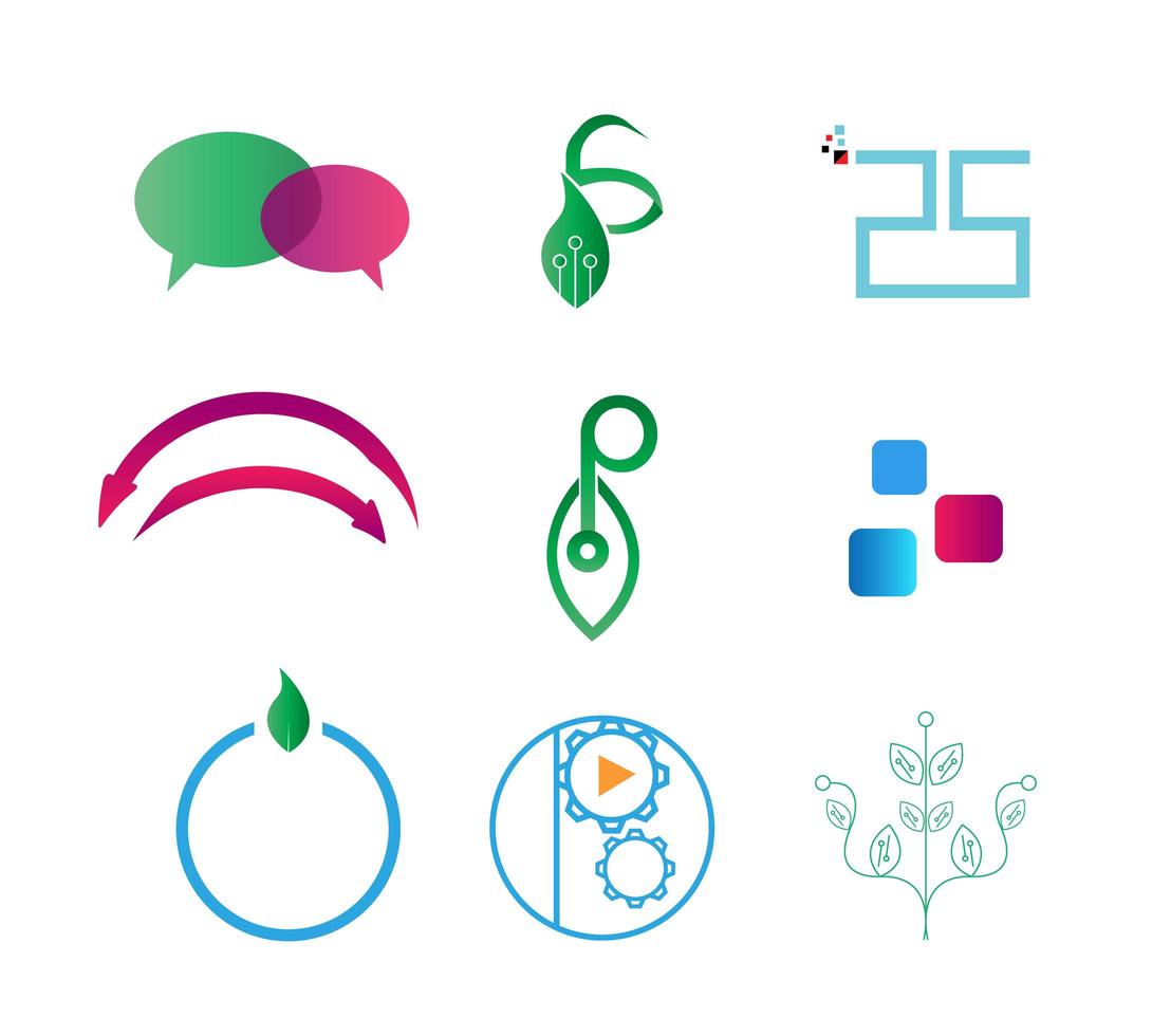 Set of nine IT logos vector