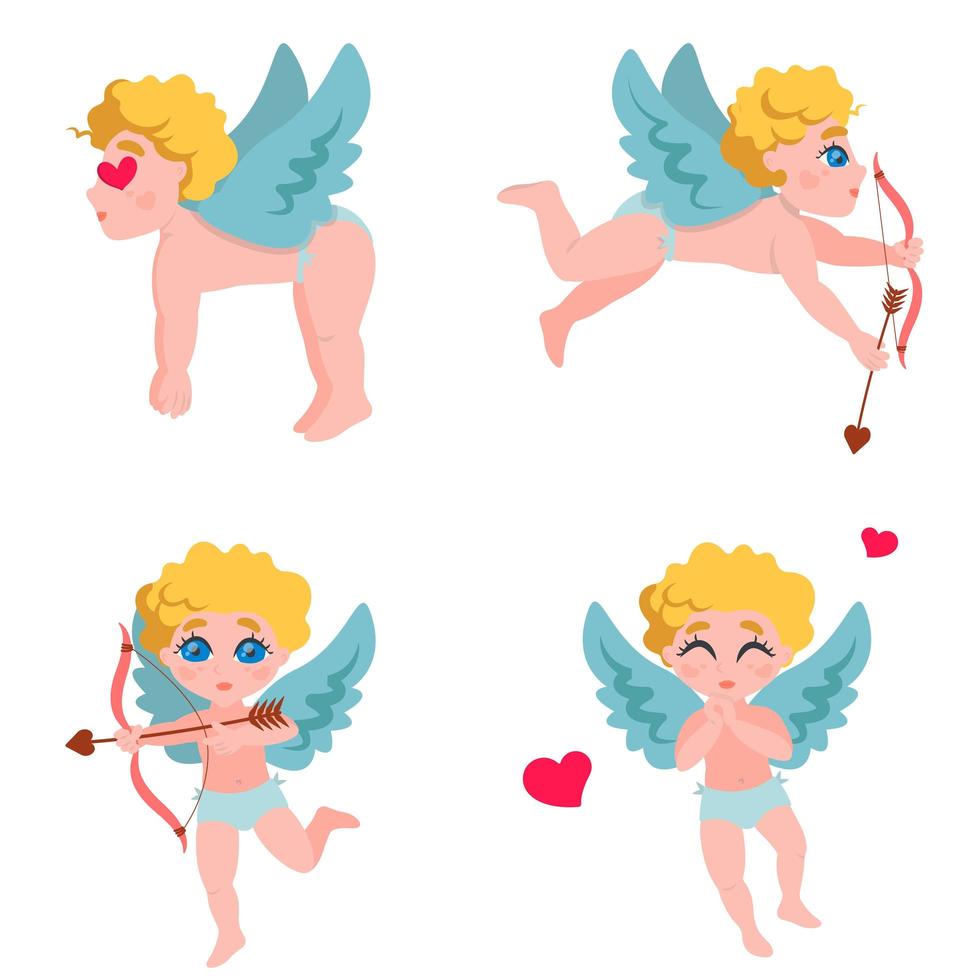 Cupid in different poses set vector