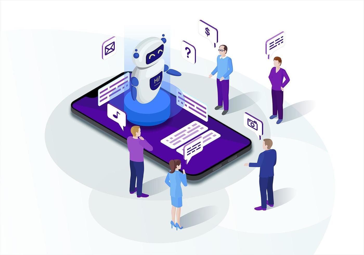 Chatbot isometric Marketing vector