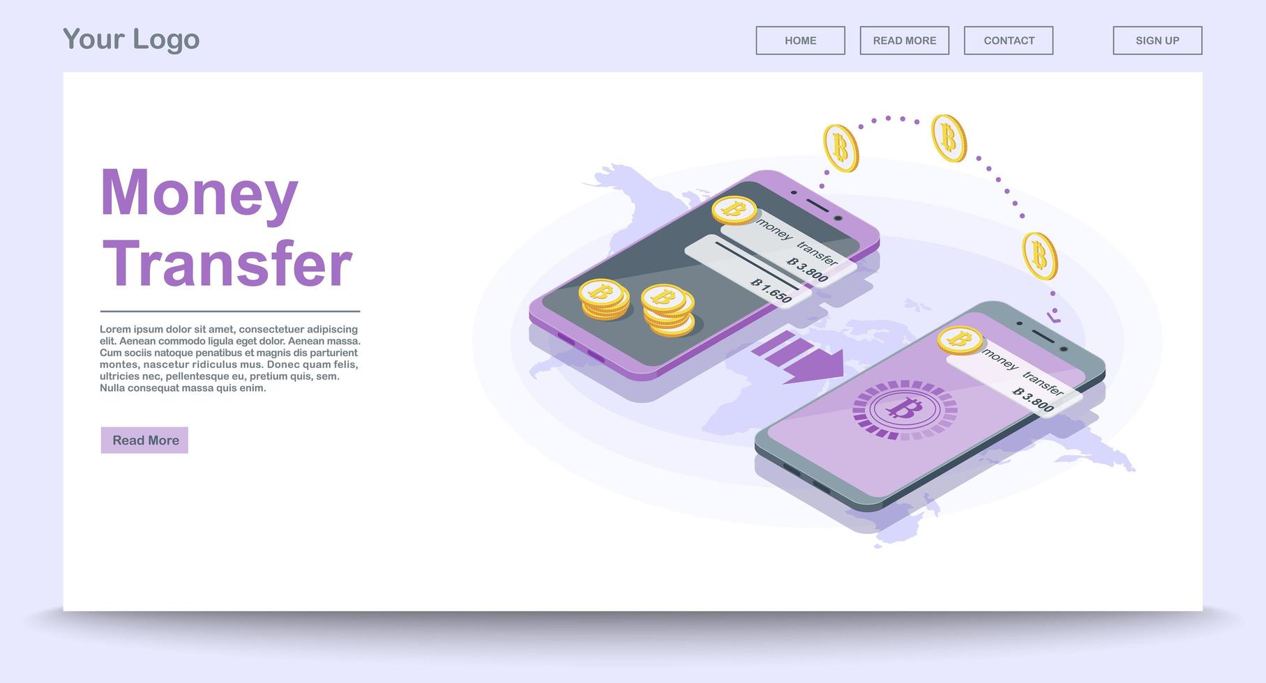 Global money transfer web page vector