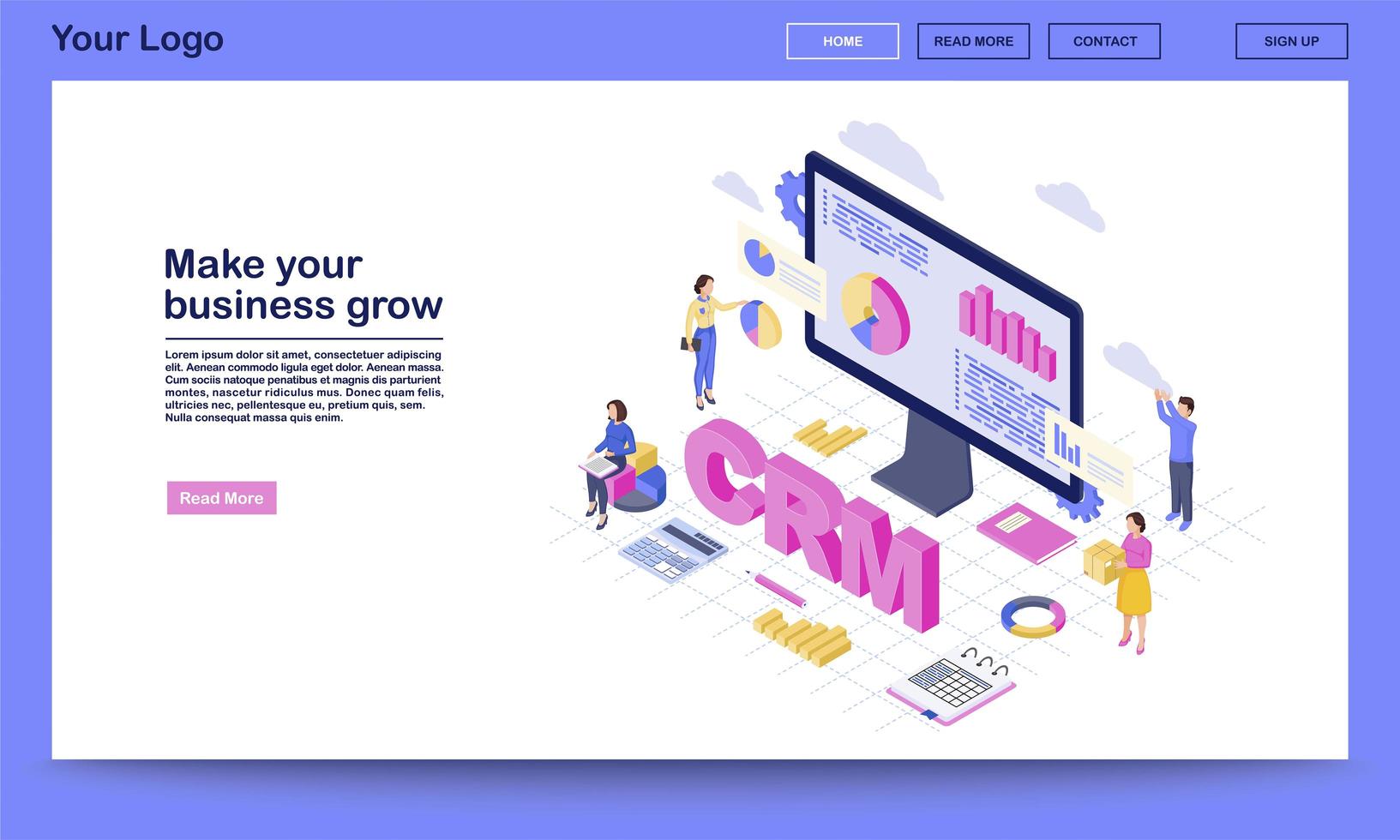 CRM for business growth isometric landing page vector