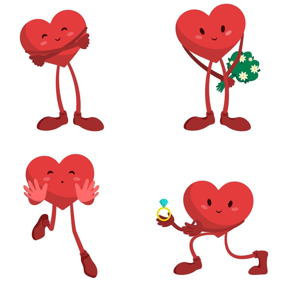 corazón de dibujos animados en diferentes poses vector