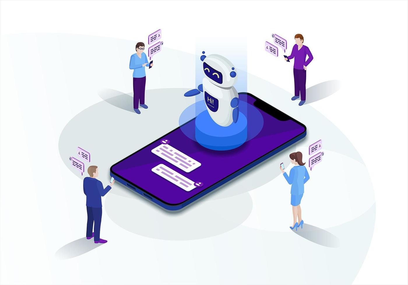 marketing isométrico chatbot vector