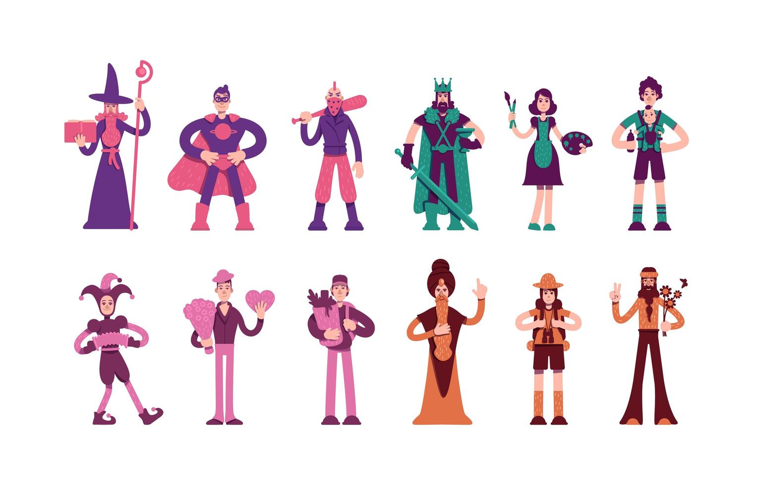 Twelve archetypes flat vector