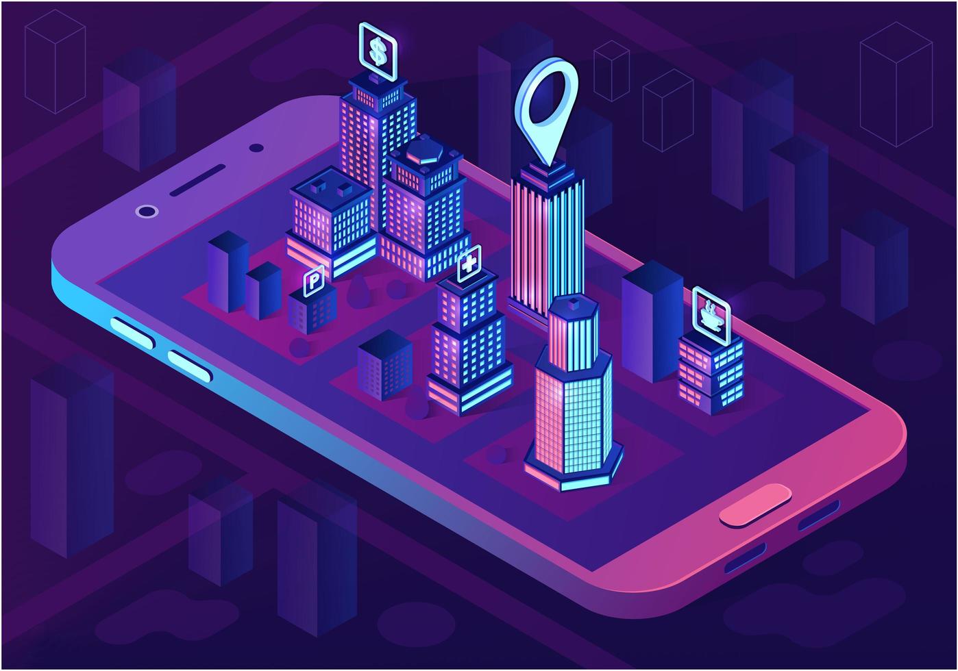 Smart city isometric architecture concept vector