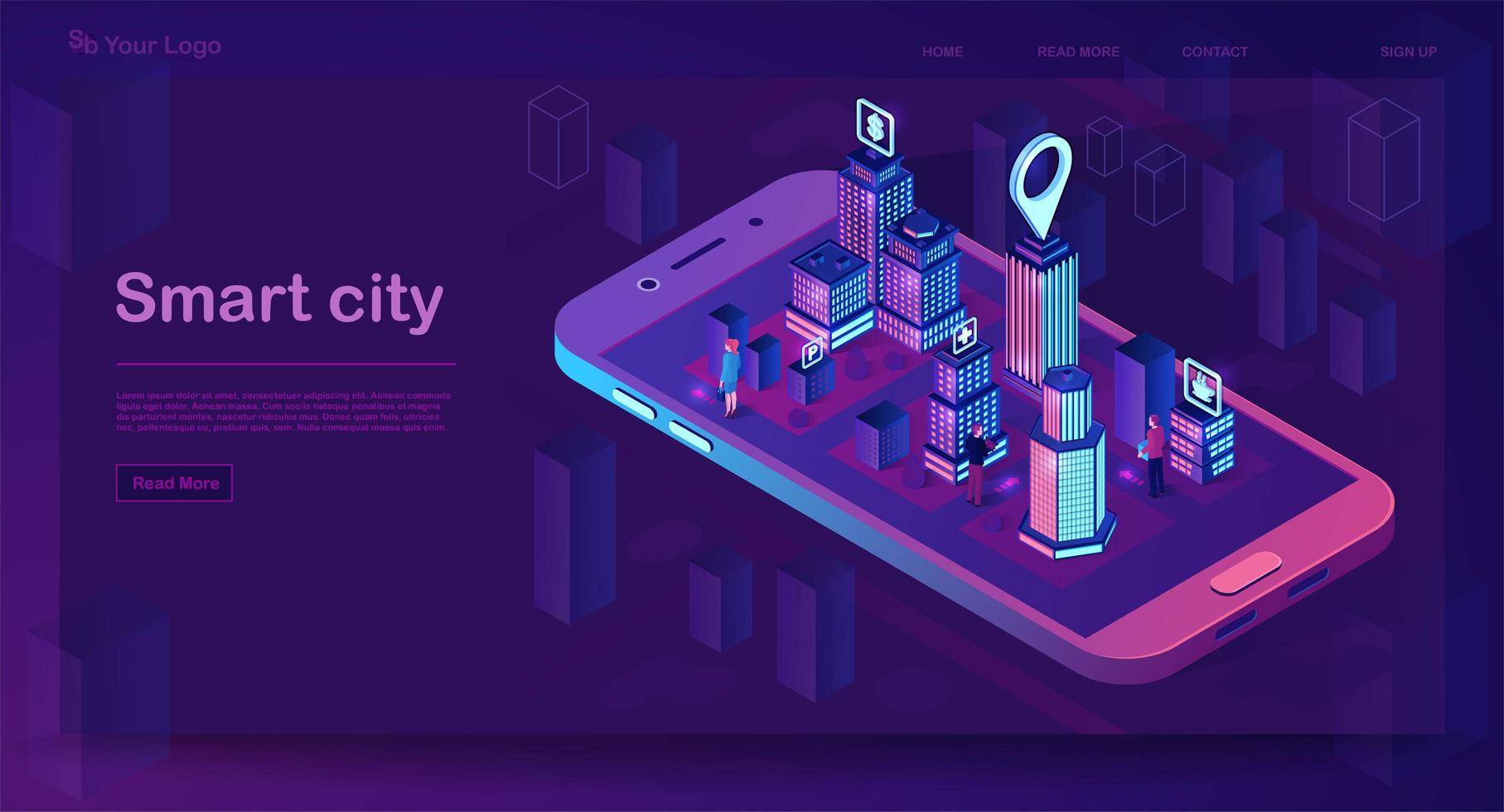 Smart city isometric landing page vector