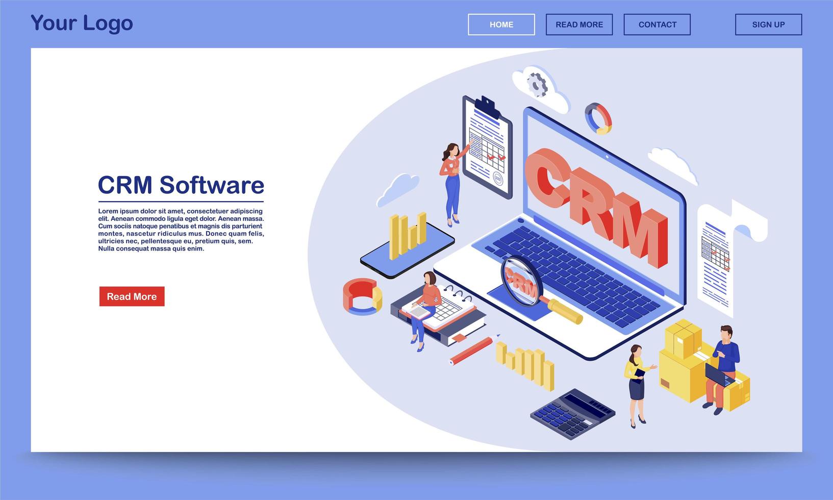 CRM software isometric landing page vector