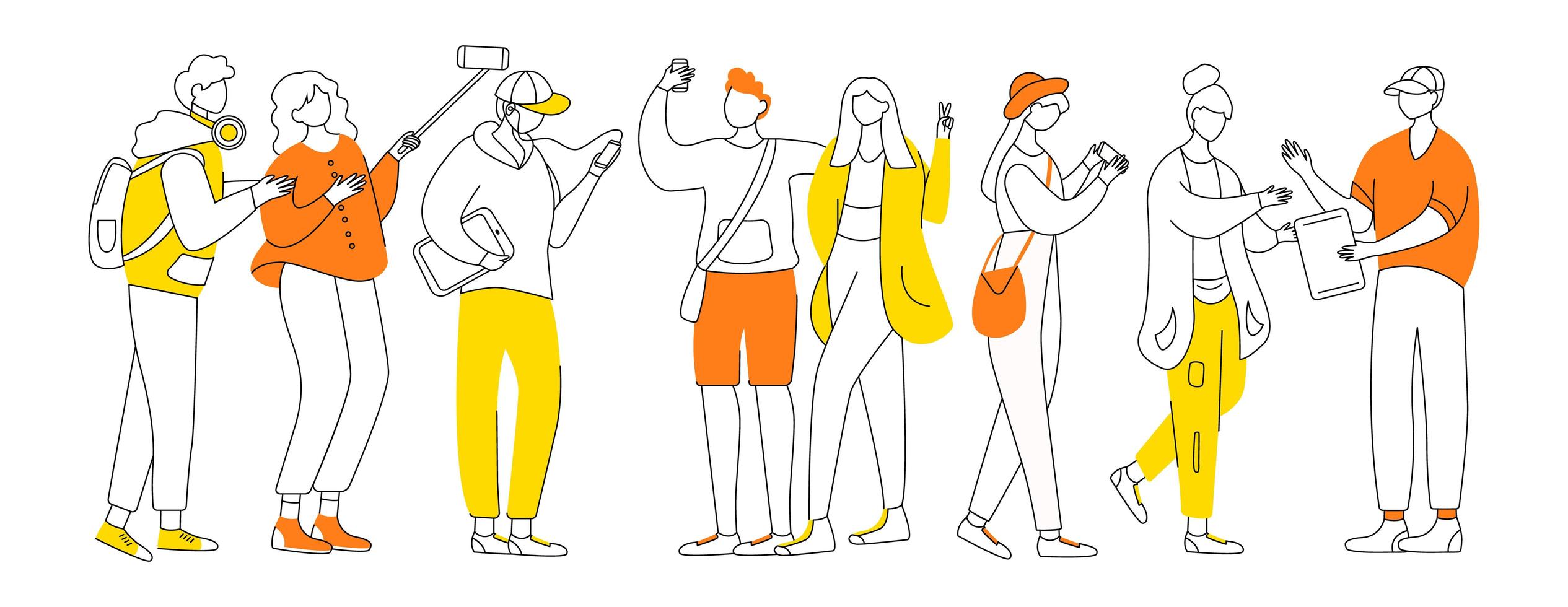 Millennials flat character set vector