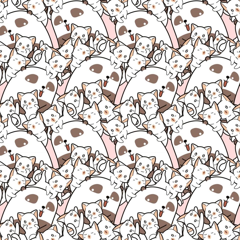 Seamless kawaii panda y patrón de amigos en estilo de dibujos animados vector