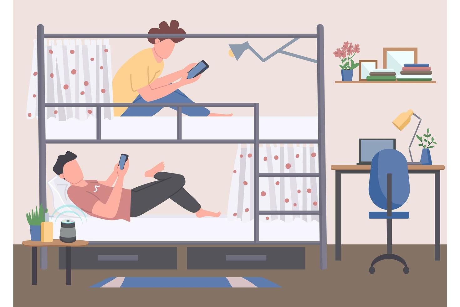 Dormitory roommates bunk beds vector