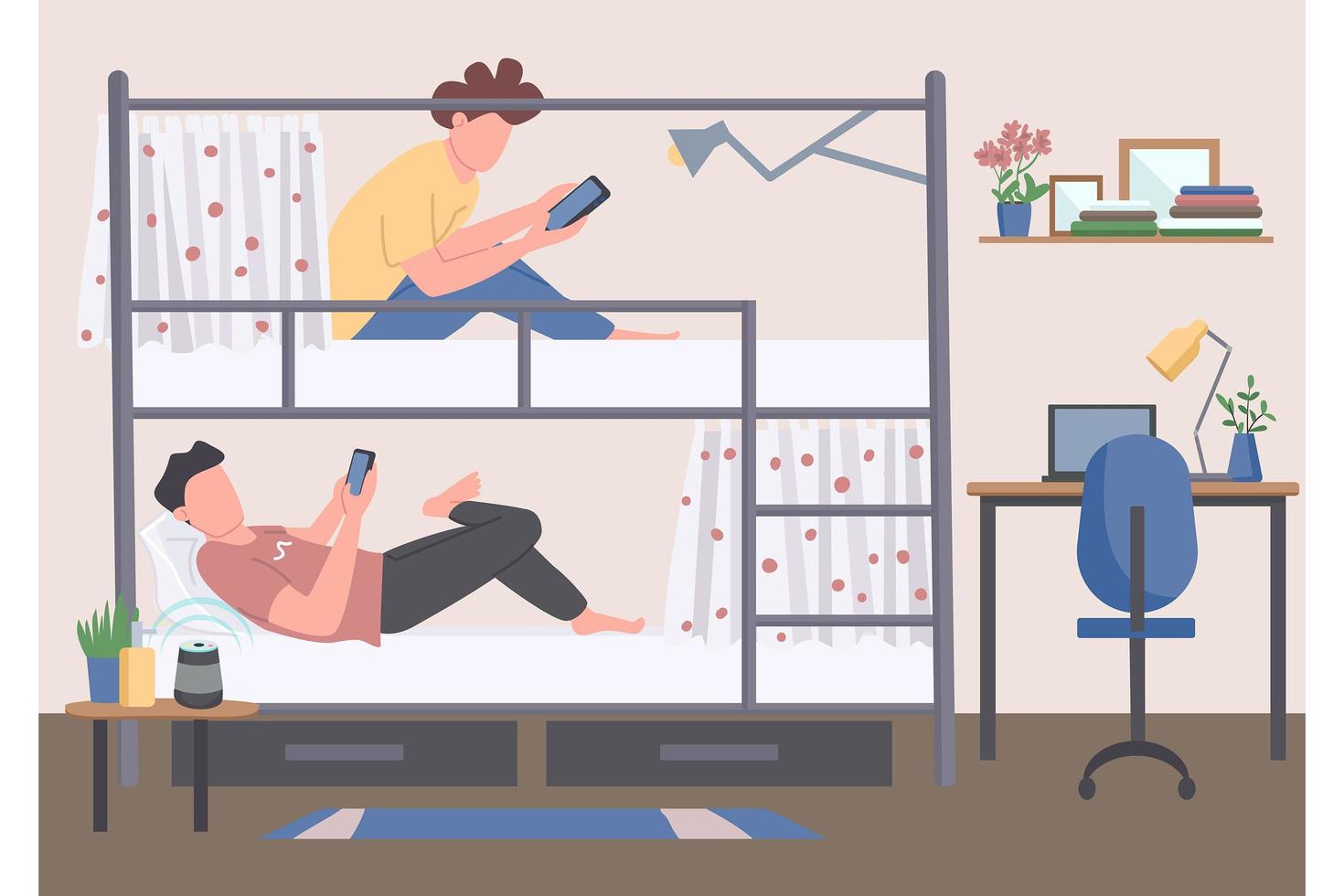 Dormitory roommates bunk beds vector