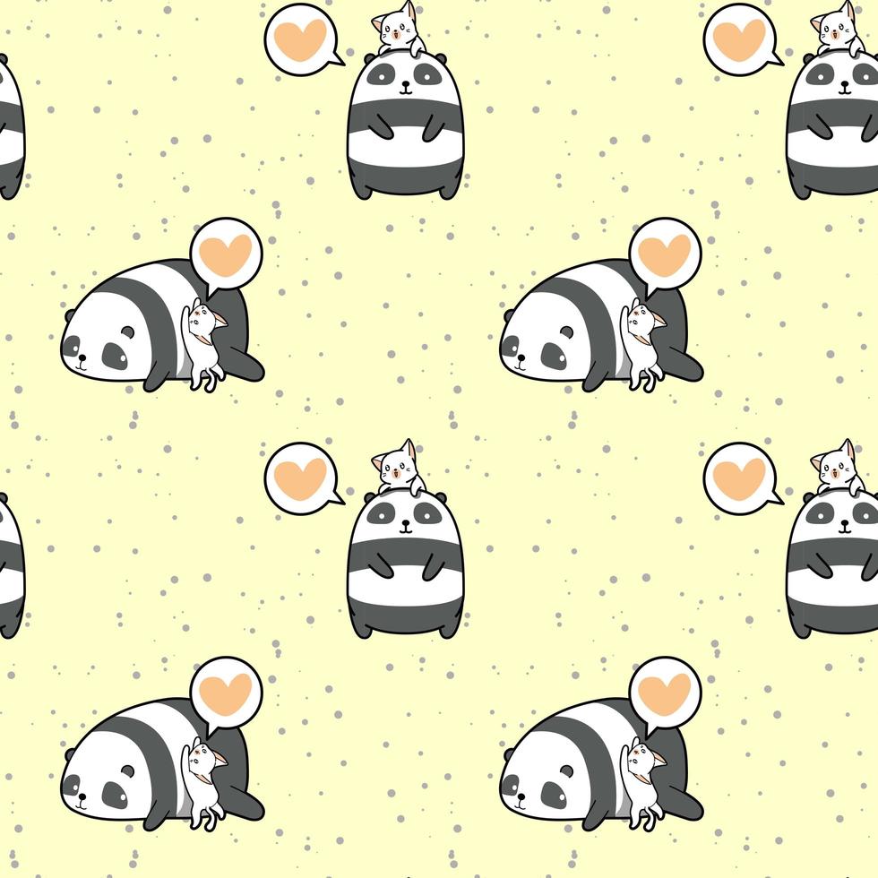 Seamless lovely panda and cat pattern vector