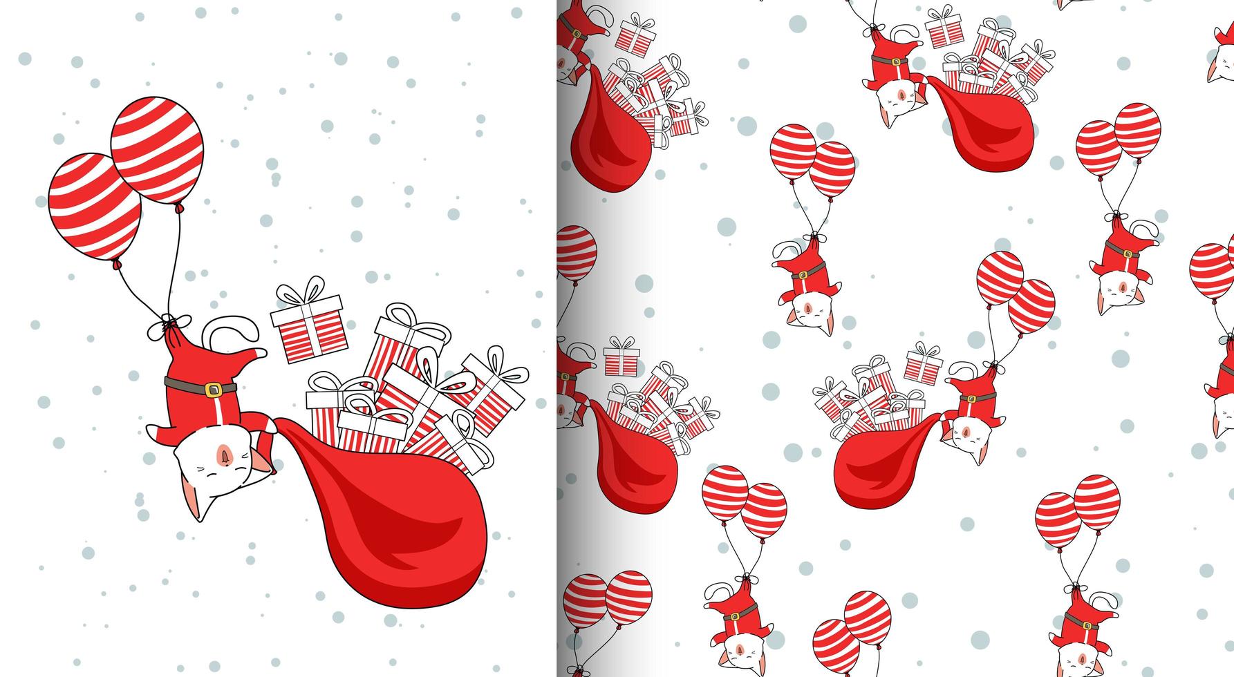 Seamless pattern kawaii Santa cat flying with balloons vector