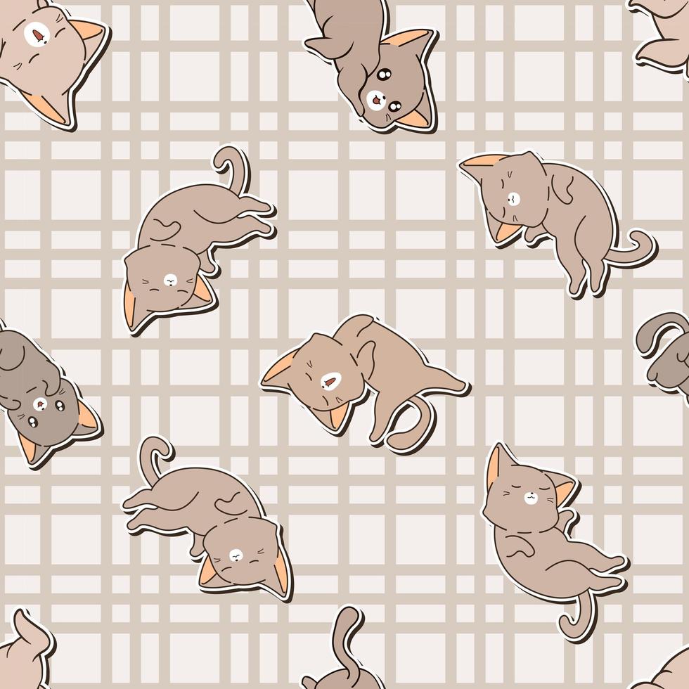 Seamless pattern adorable brown cat characters vector