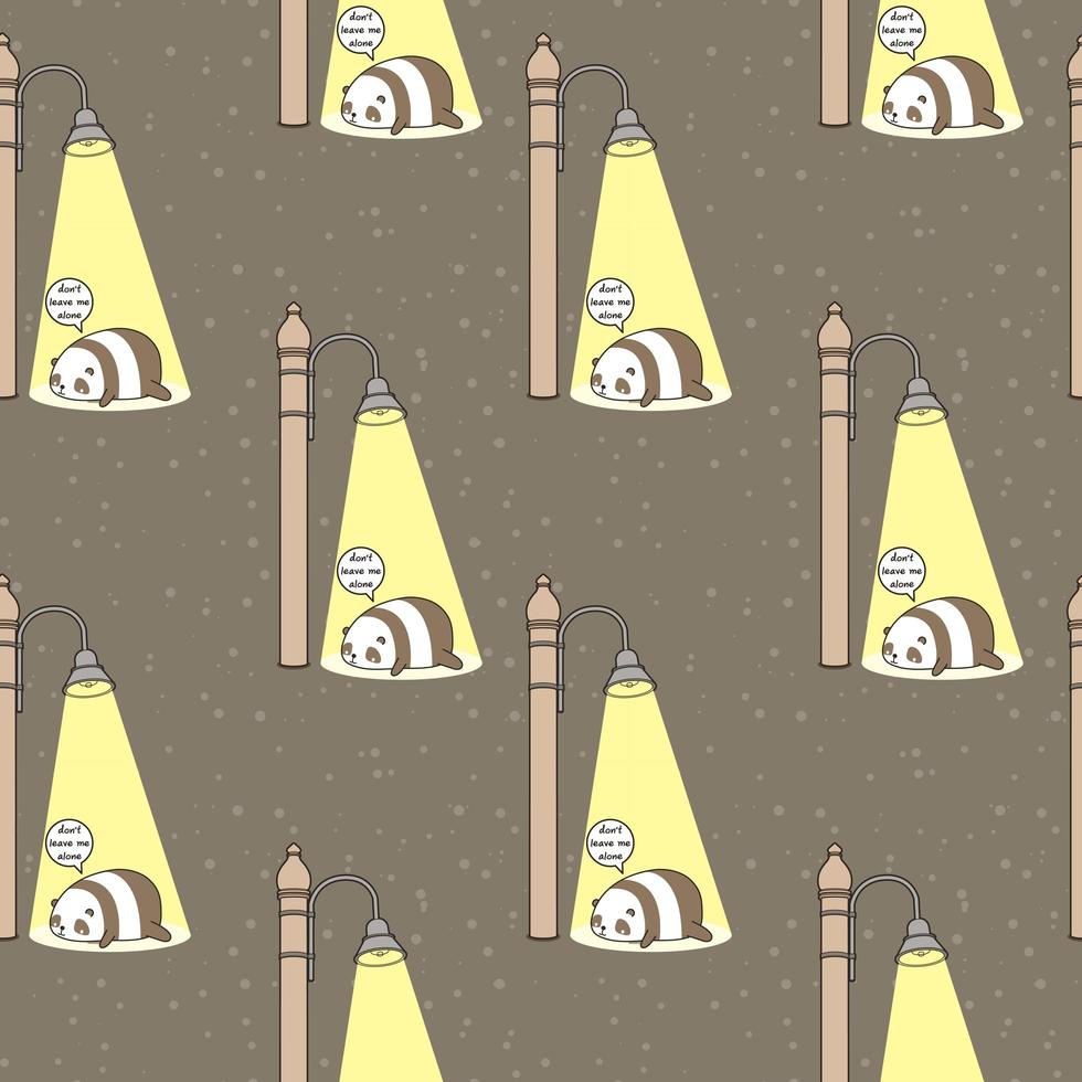 Seamless kawaii panda alone under light pillar pattern vector