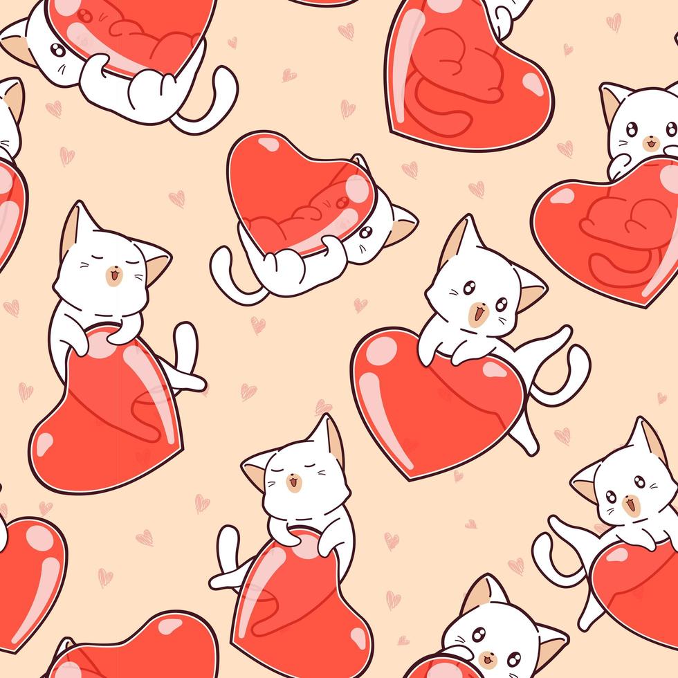 Seamless pattern adorable cats and hearts vector