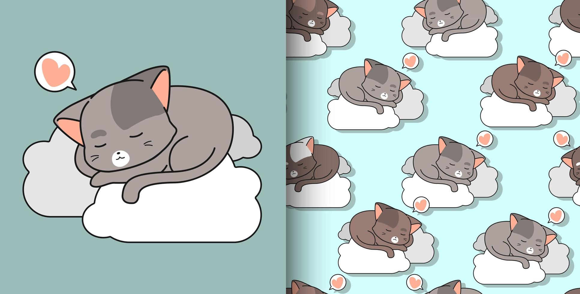 Seamless pattern hand drawn cute cat sleeping on cloud vector