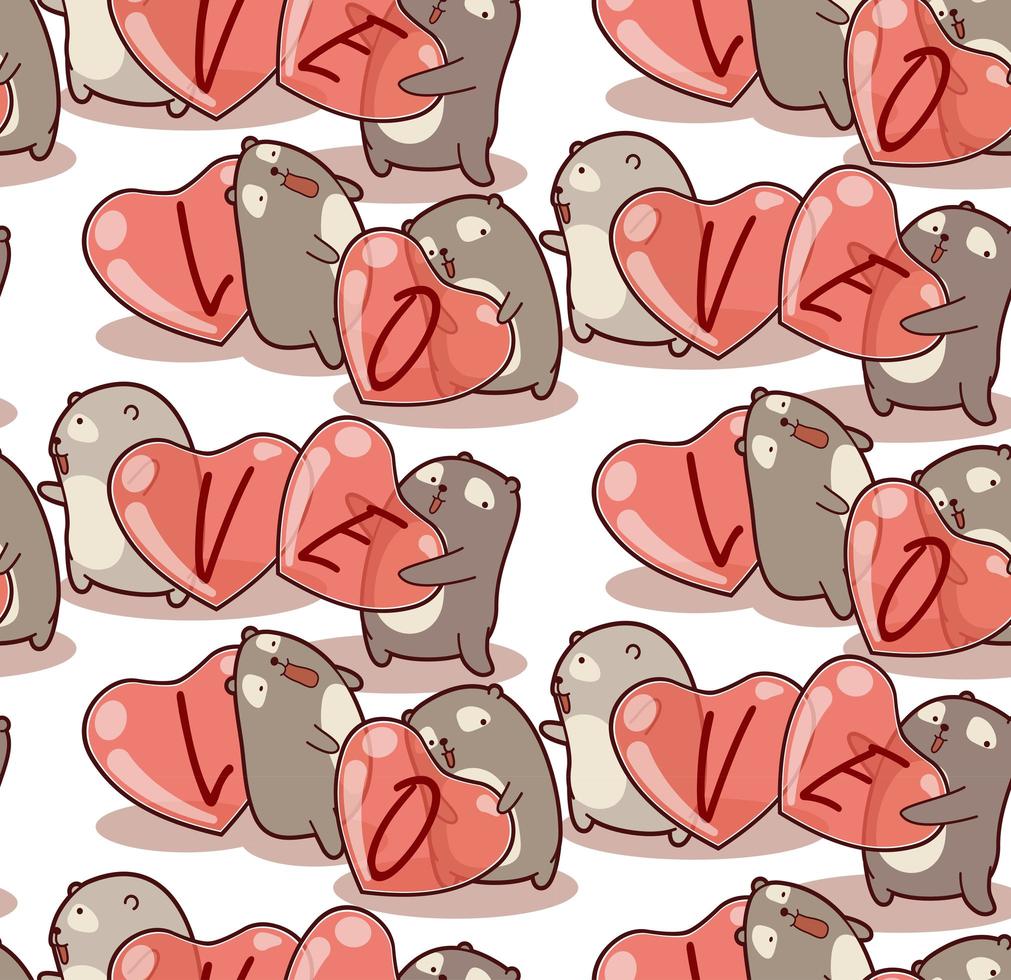 Seamless pattern hand drawn bear carrying heart vector