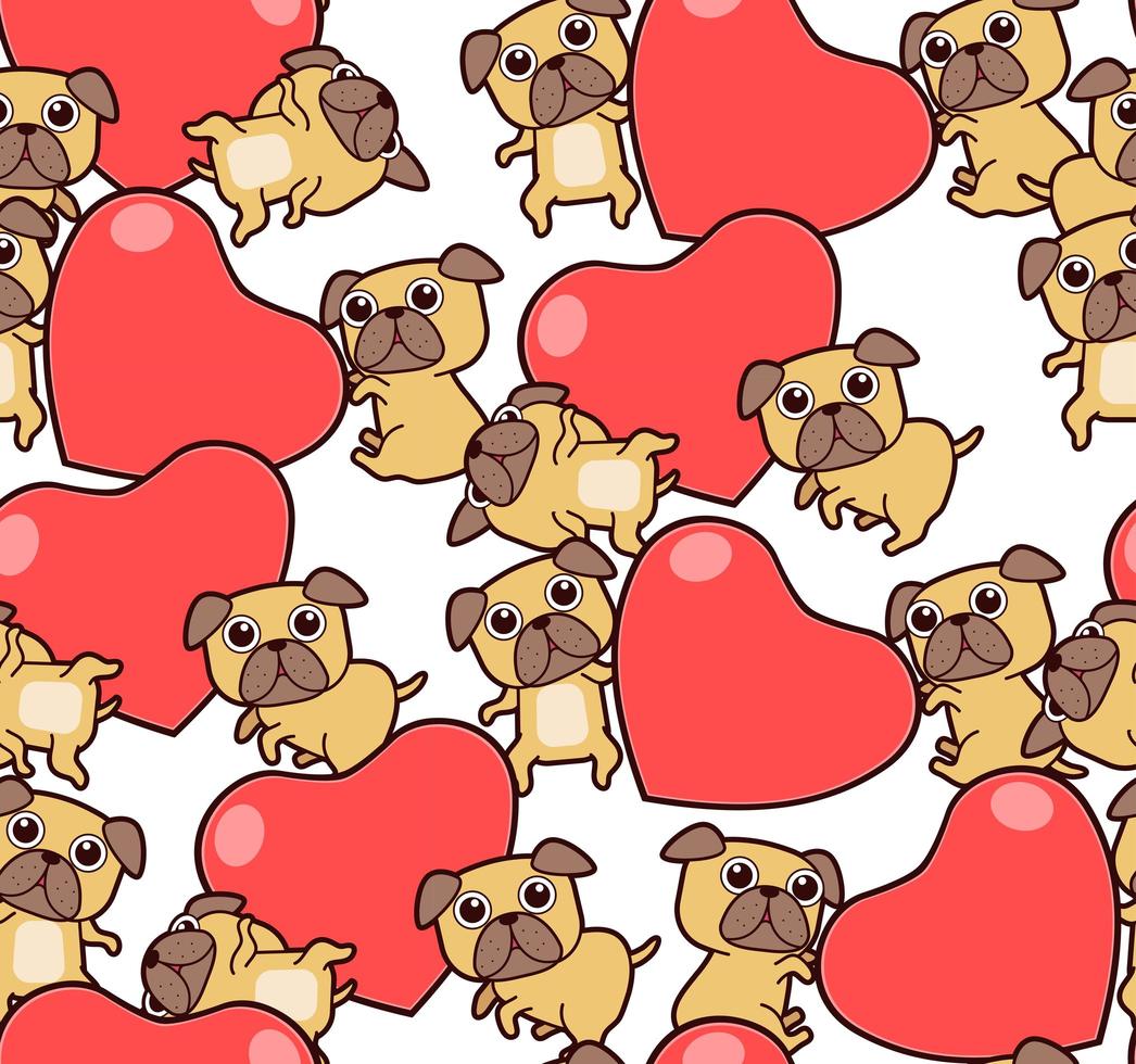 Seamless pattern adorable dogs and hearts vector