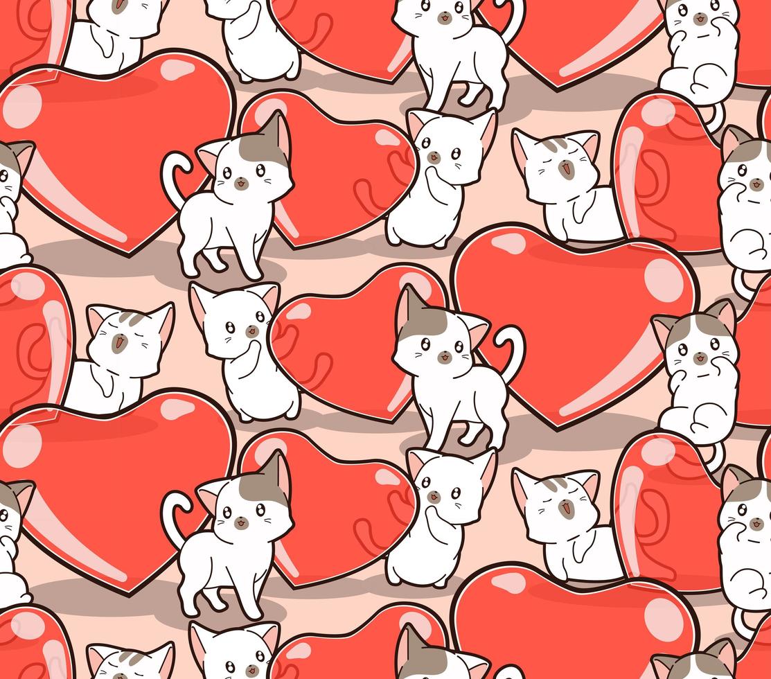 Seamless pattern kawaii cats and jelly hearts vector