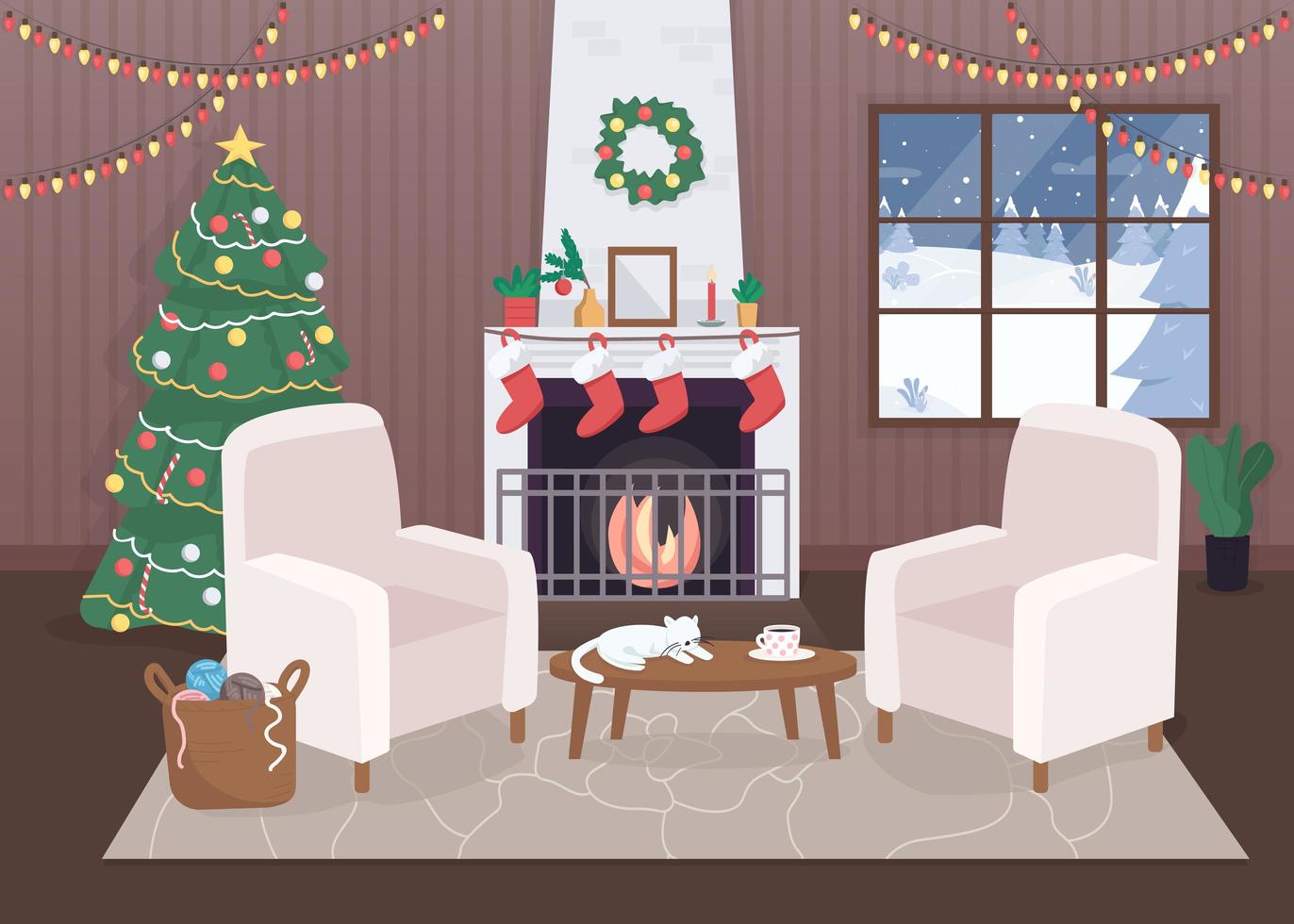 Decorated christmas house inside vector