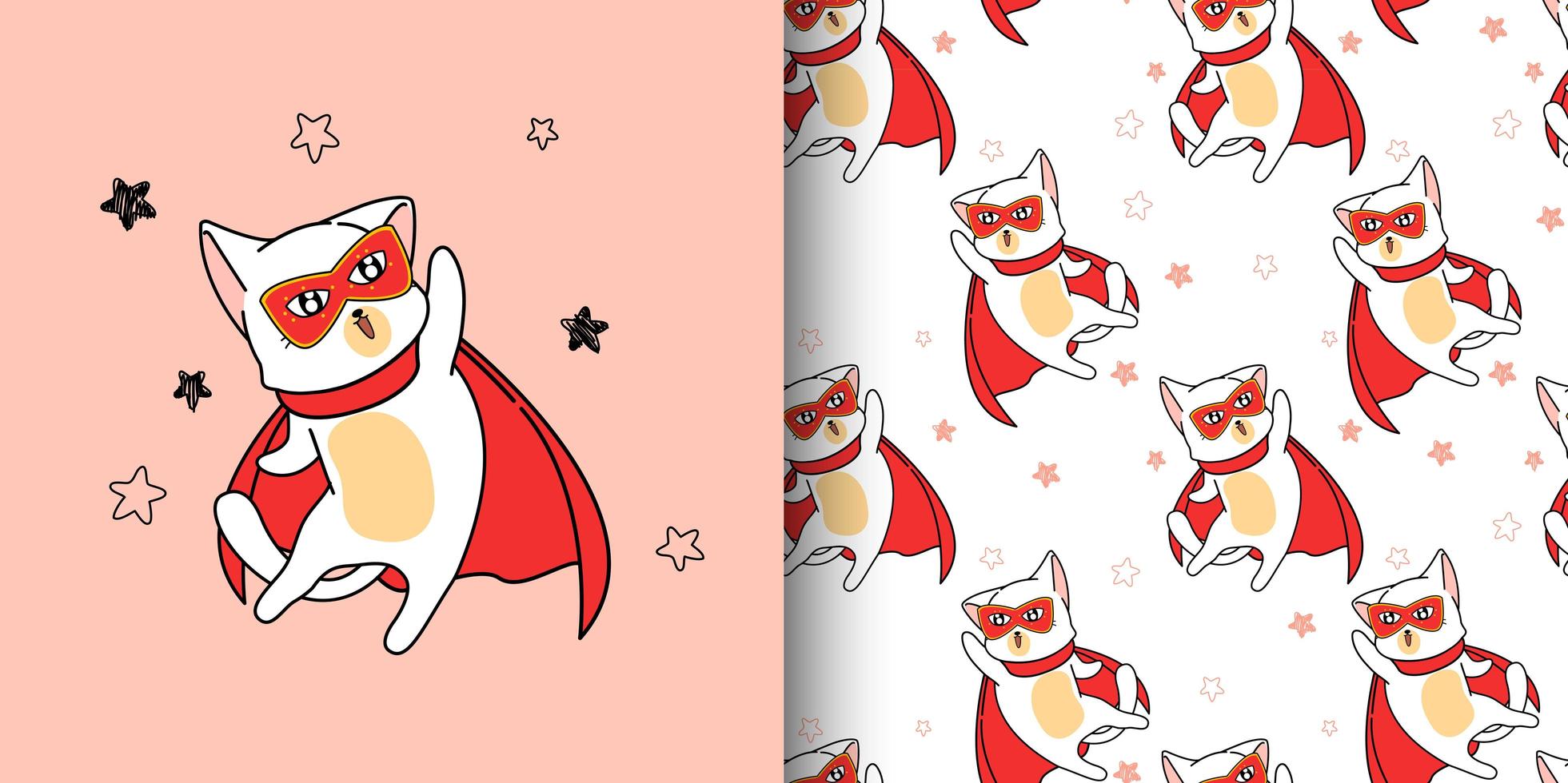 Seamless pattern super hero cat in cartoon style vector