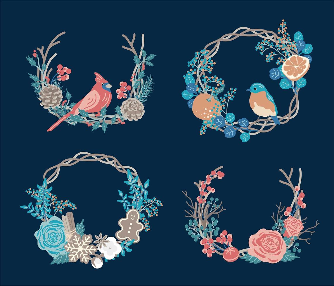 Set of winter wreaths. vector