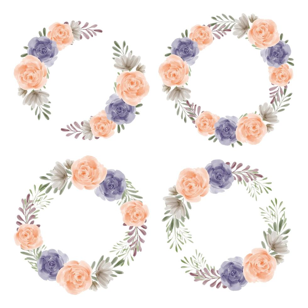 Rose watercolor floral wreath set for decoration element vector