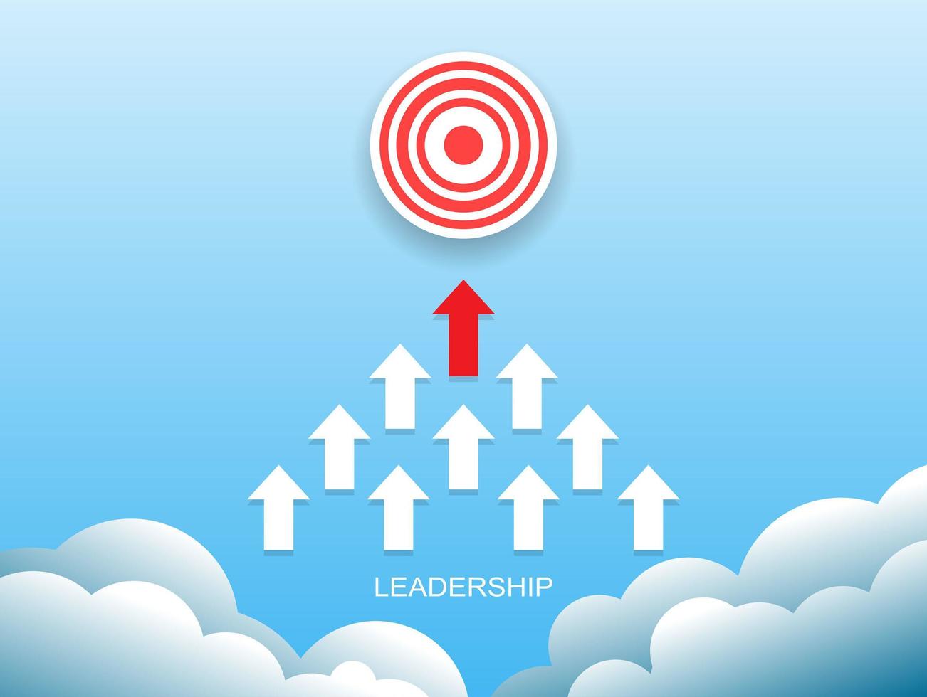 leadership concept with red and white arrow on blue sky. vector