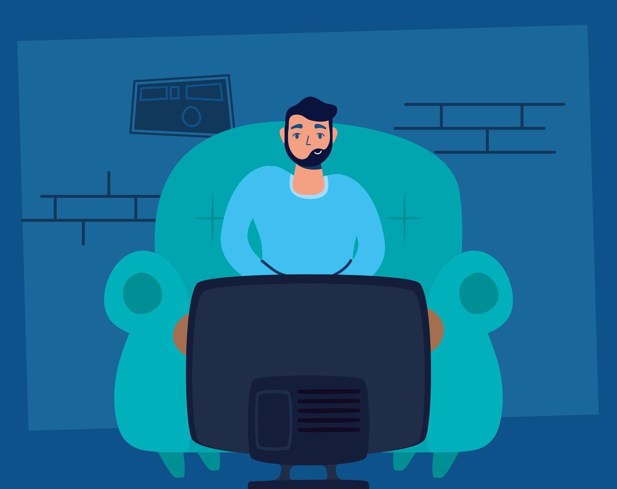 Stay home campaign with man watching TV vector