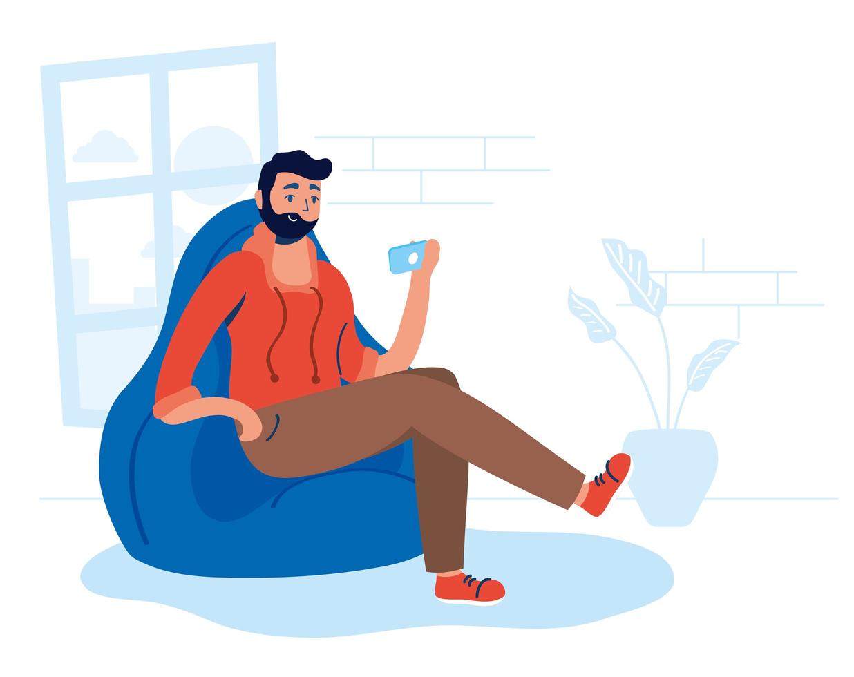 Woman using his smartphone at home vector