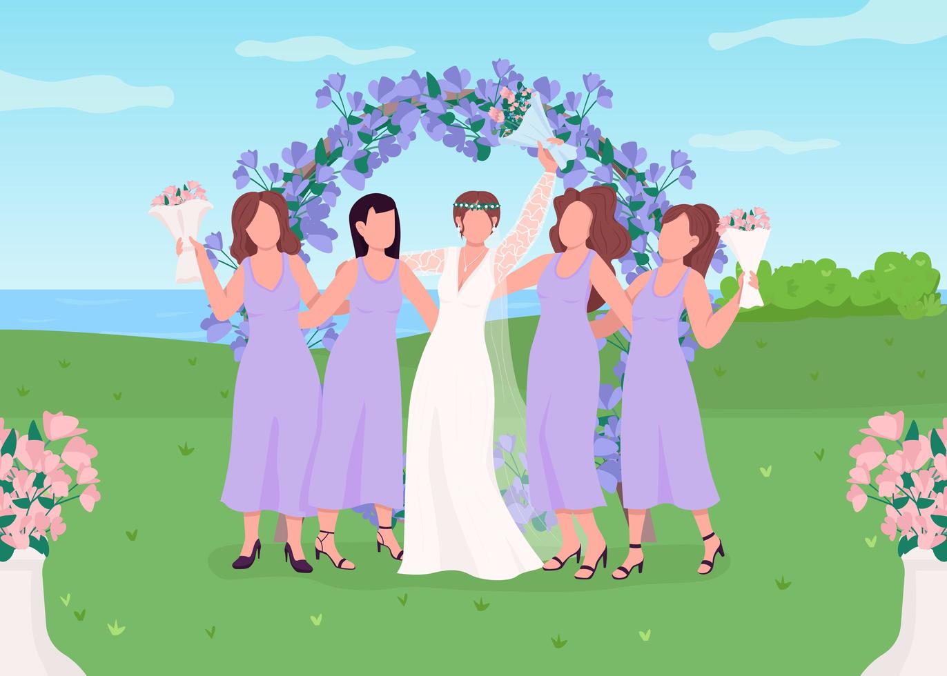 Bride with bridesmaids 1630948 Vector ...