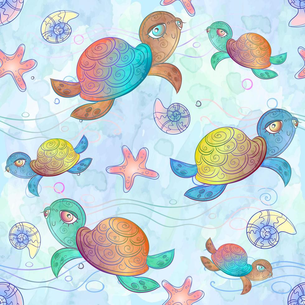 Seamless pattern with sea turtle vector