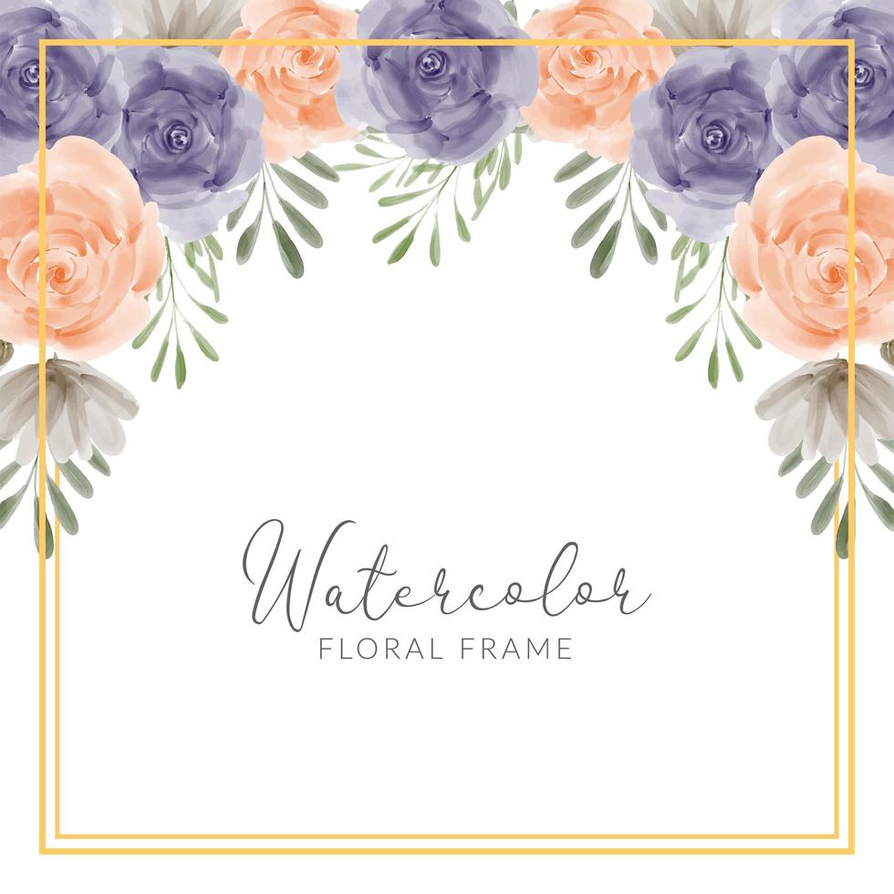 Hand painted watercolor floral frame with roses flower illustration vector