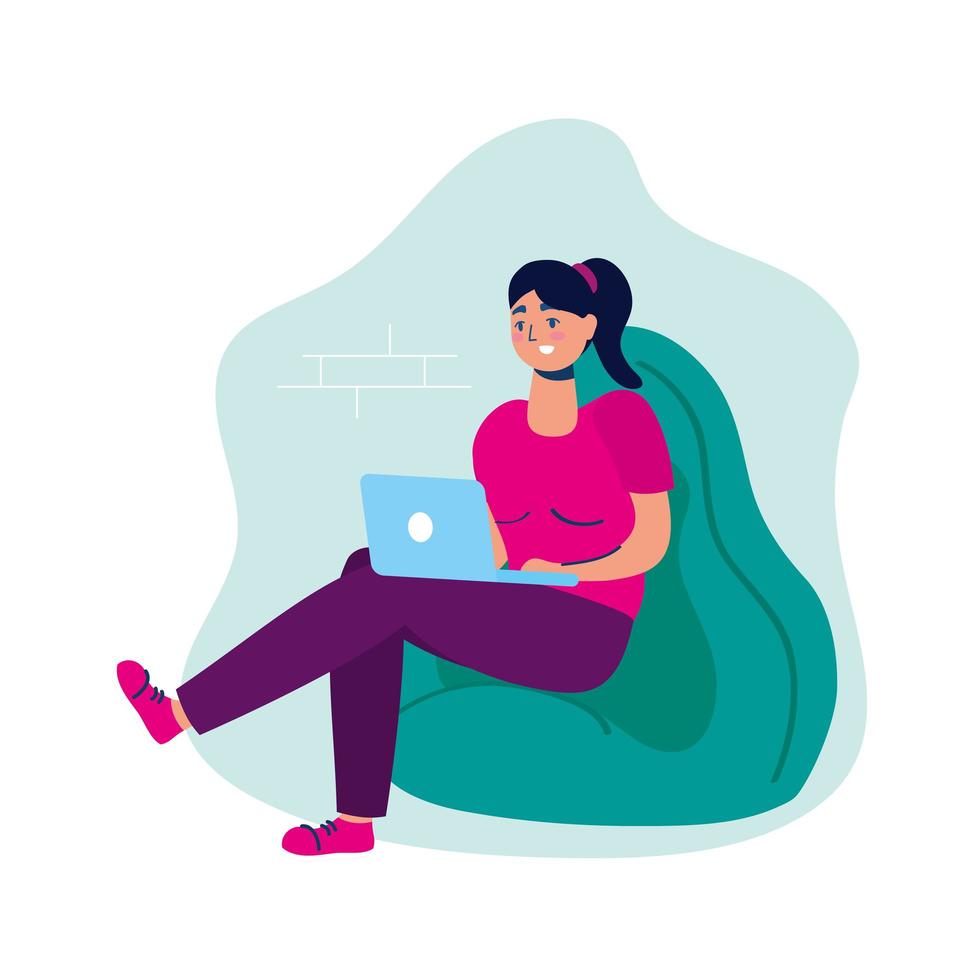 Woman using the laptop at home vector