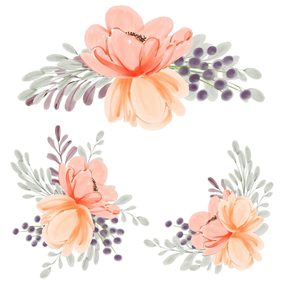 Watercolor peach peony floral arrangement set for decoration element vector