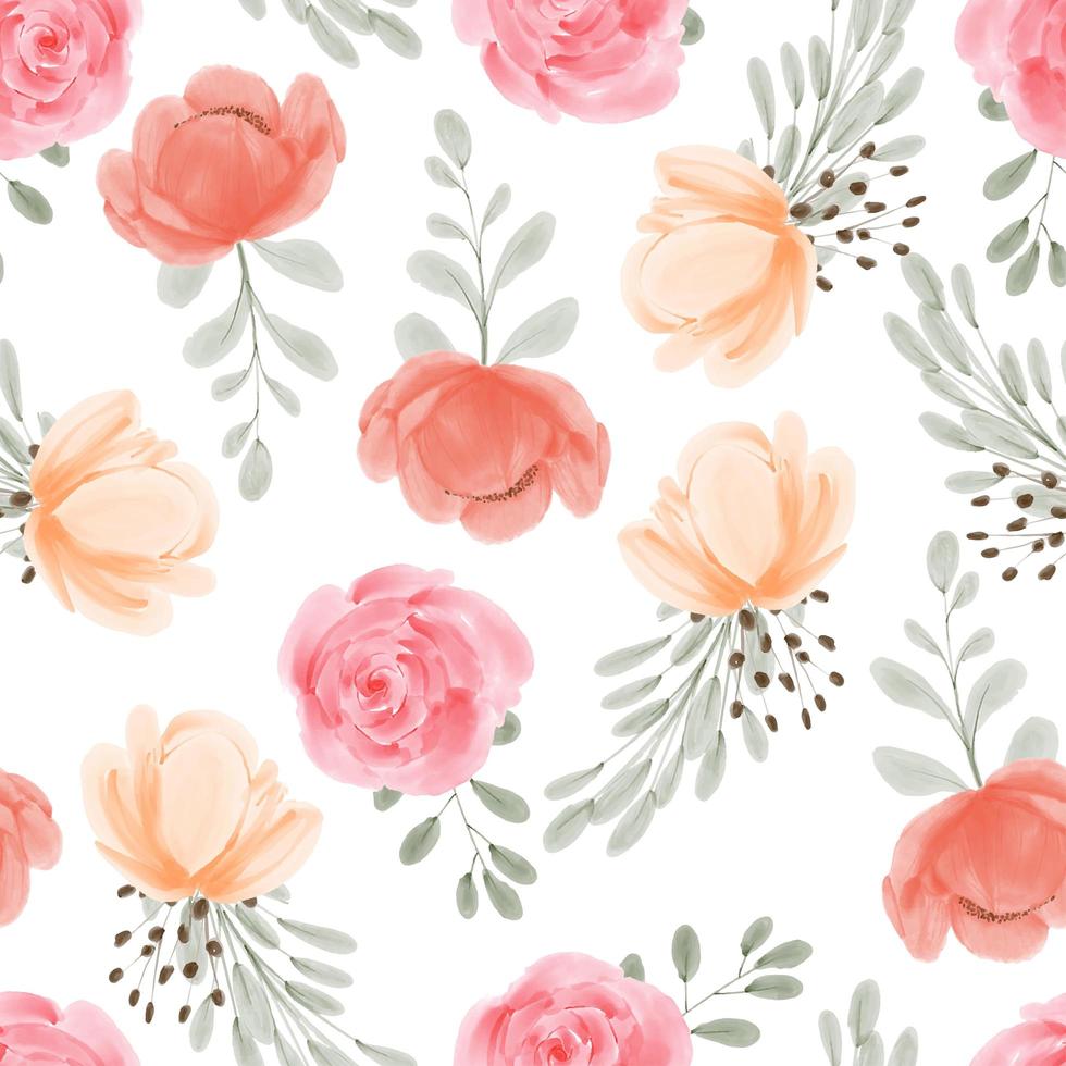 Acuarela de patrones sin fisuras florales pintados a mano con flor de peonía rosa vector