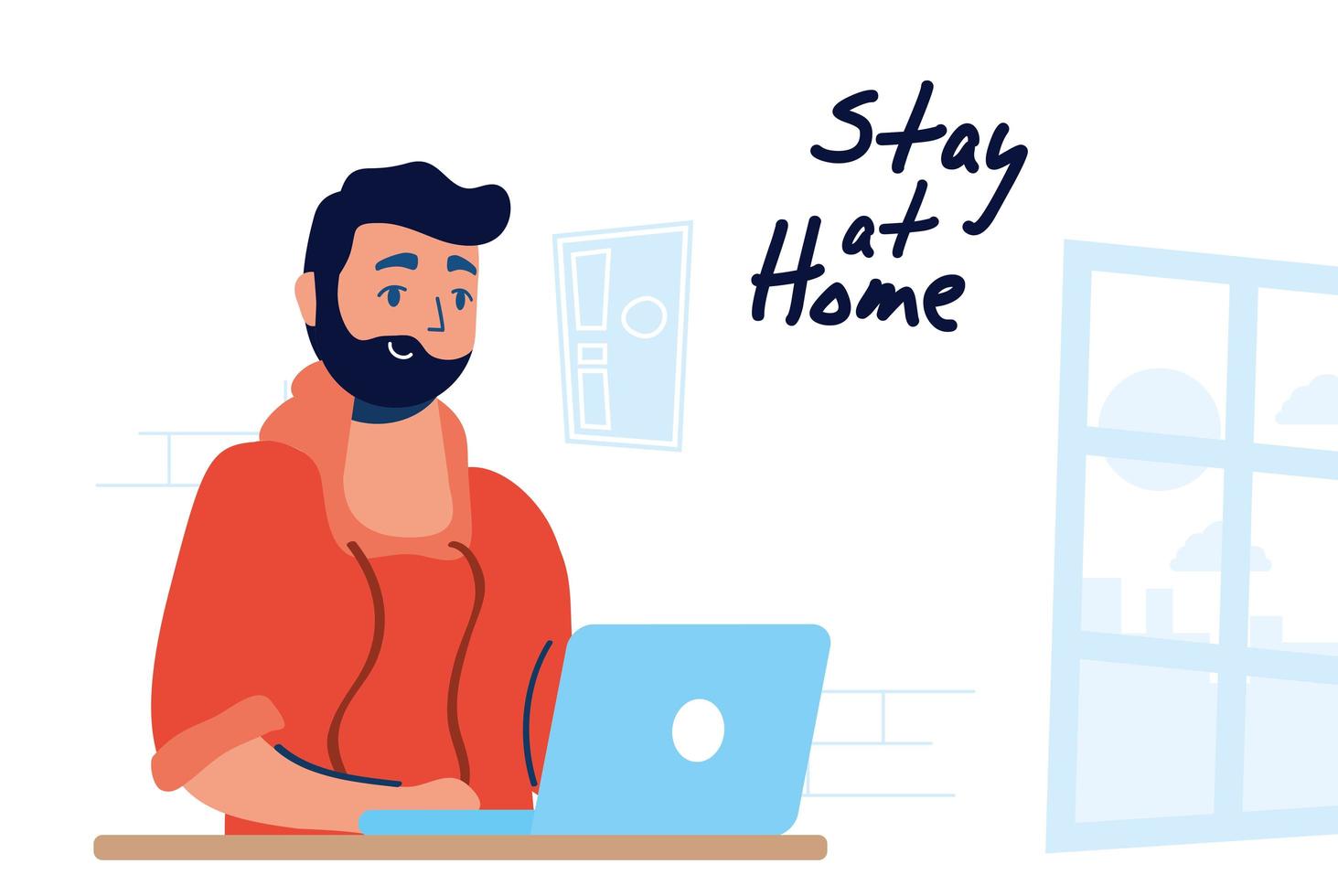 Home office campaign with man on the laptop vector