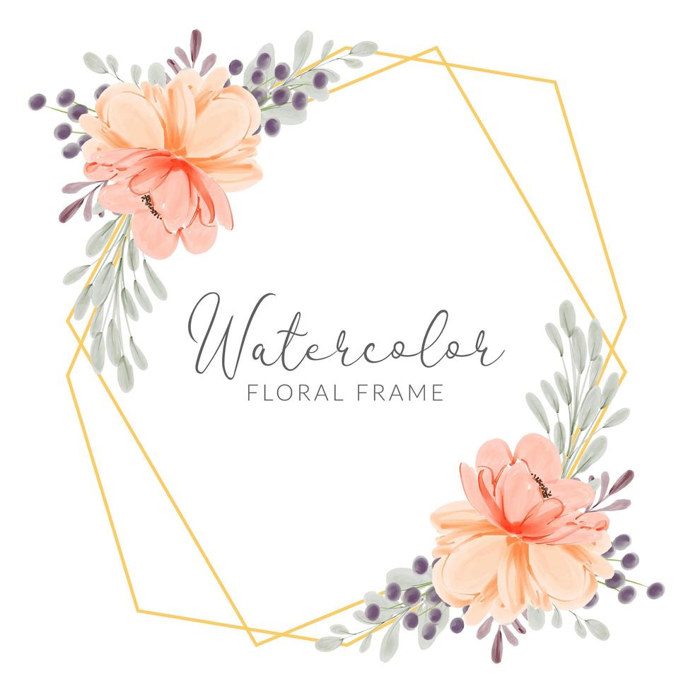 Watercolor peach peony flower frame hand painted rustic vector