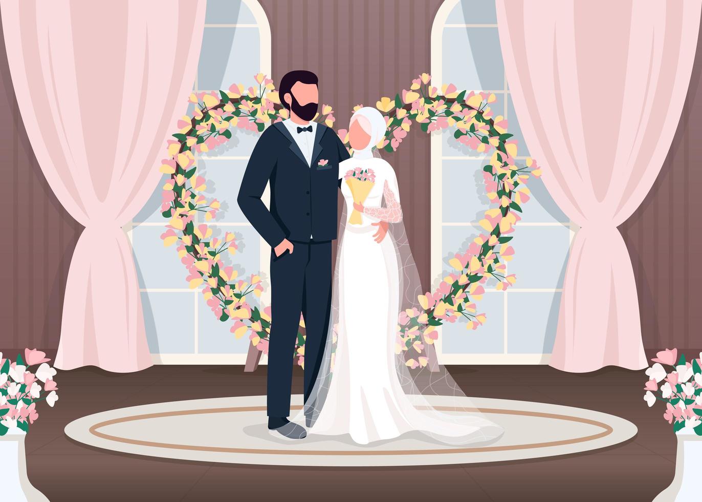 Muslim newlyweds flat vector
