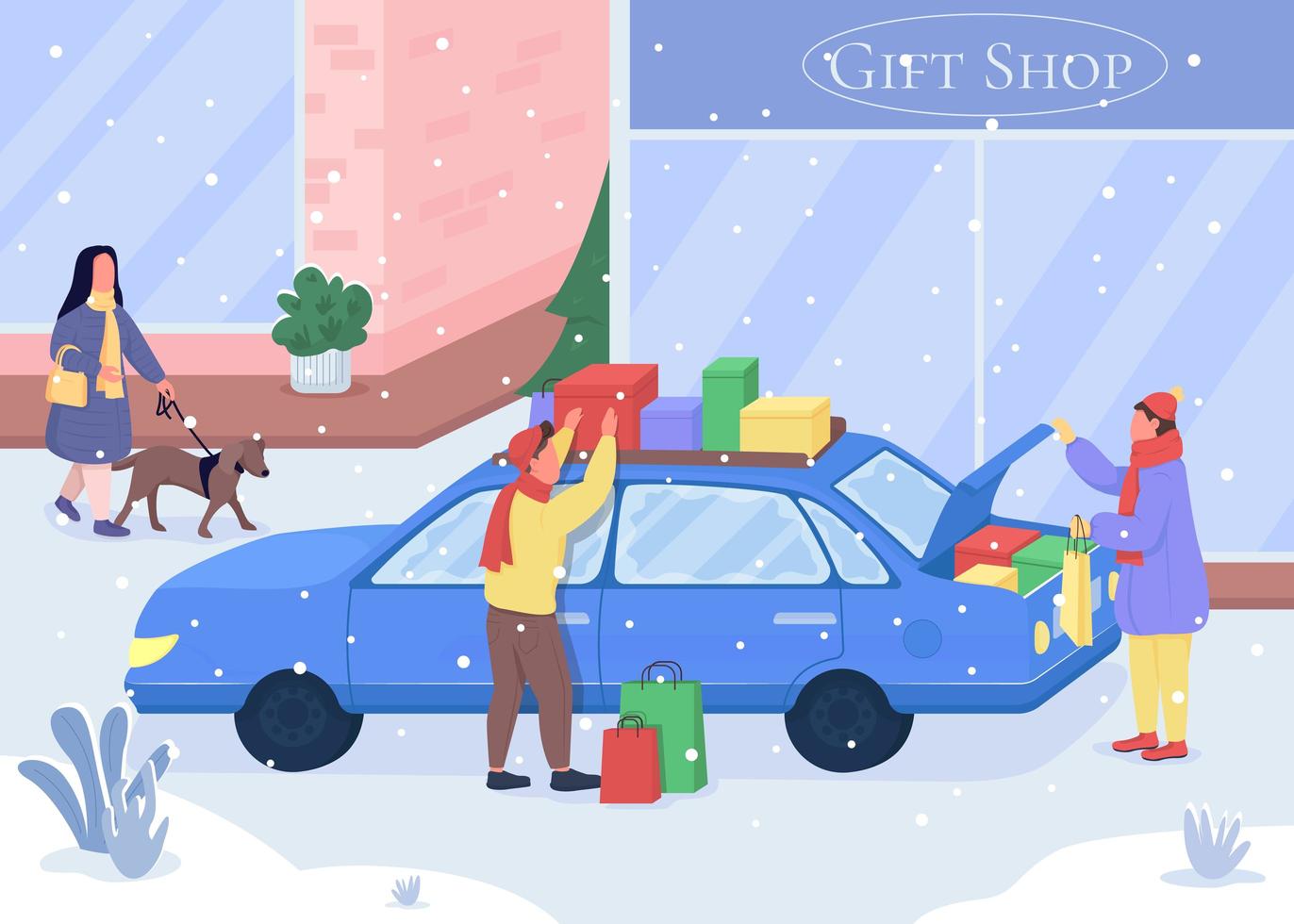 Shopping for Christmas gifts vector