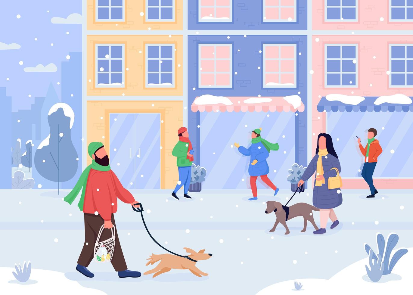 Walking dog in winter vector