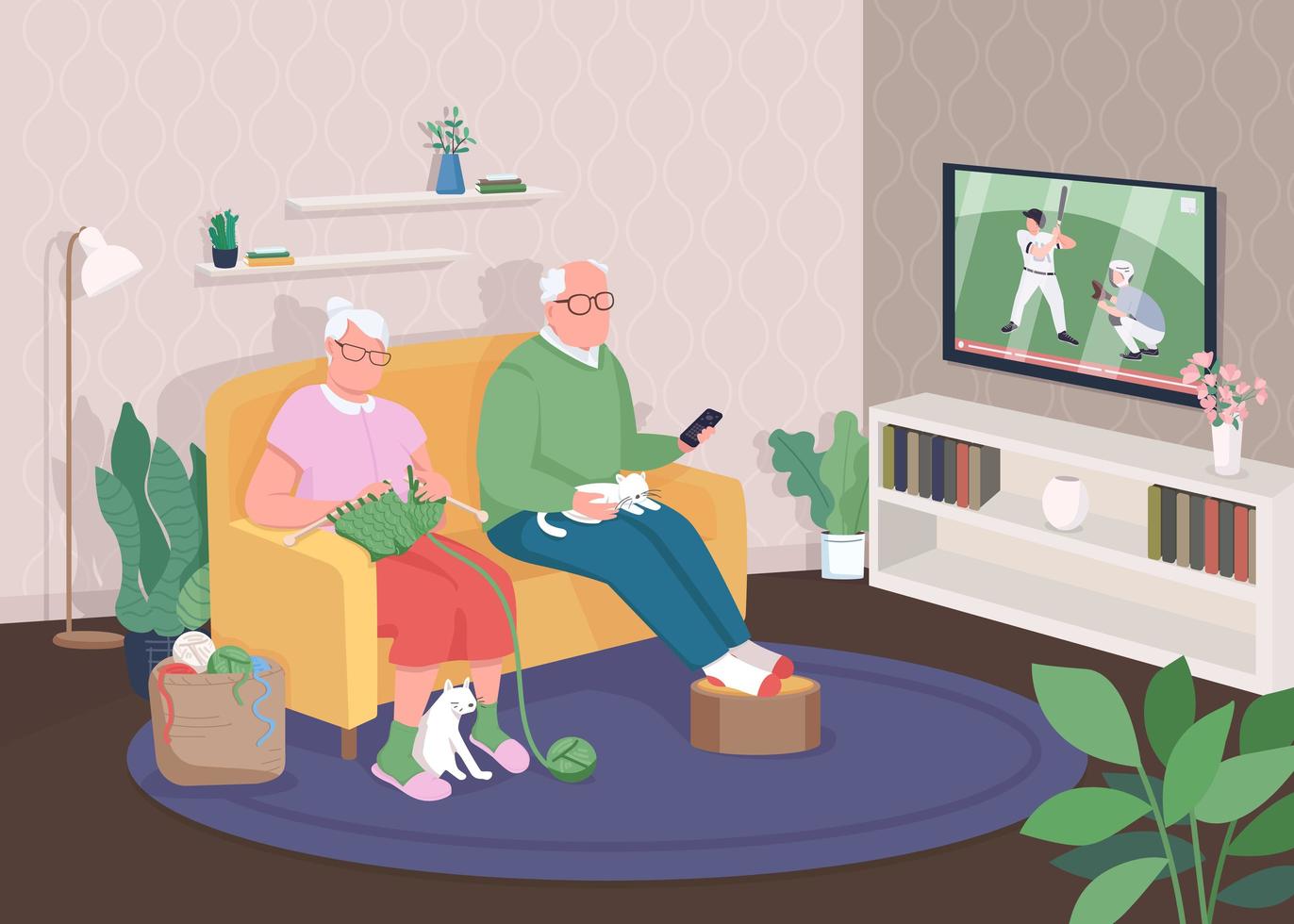 Old couple at home vector