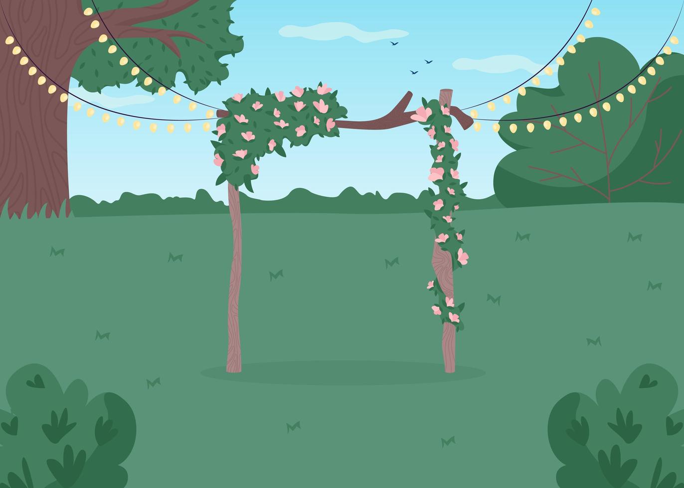 Backyard wedding flat vector