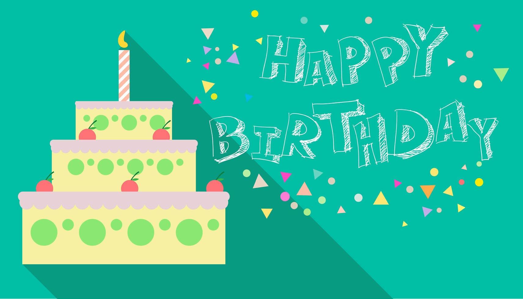 pastel de cumpleaños sobre fondo verde. vector