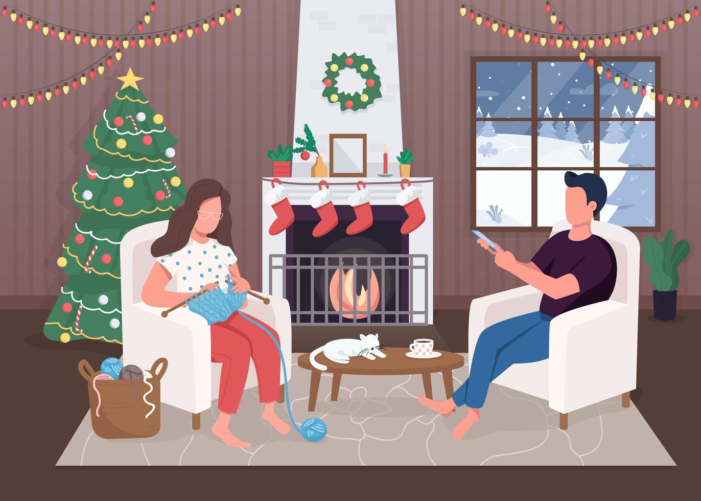 Christmas evening by the fire vector