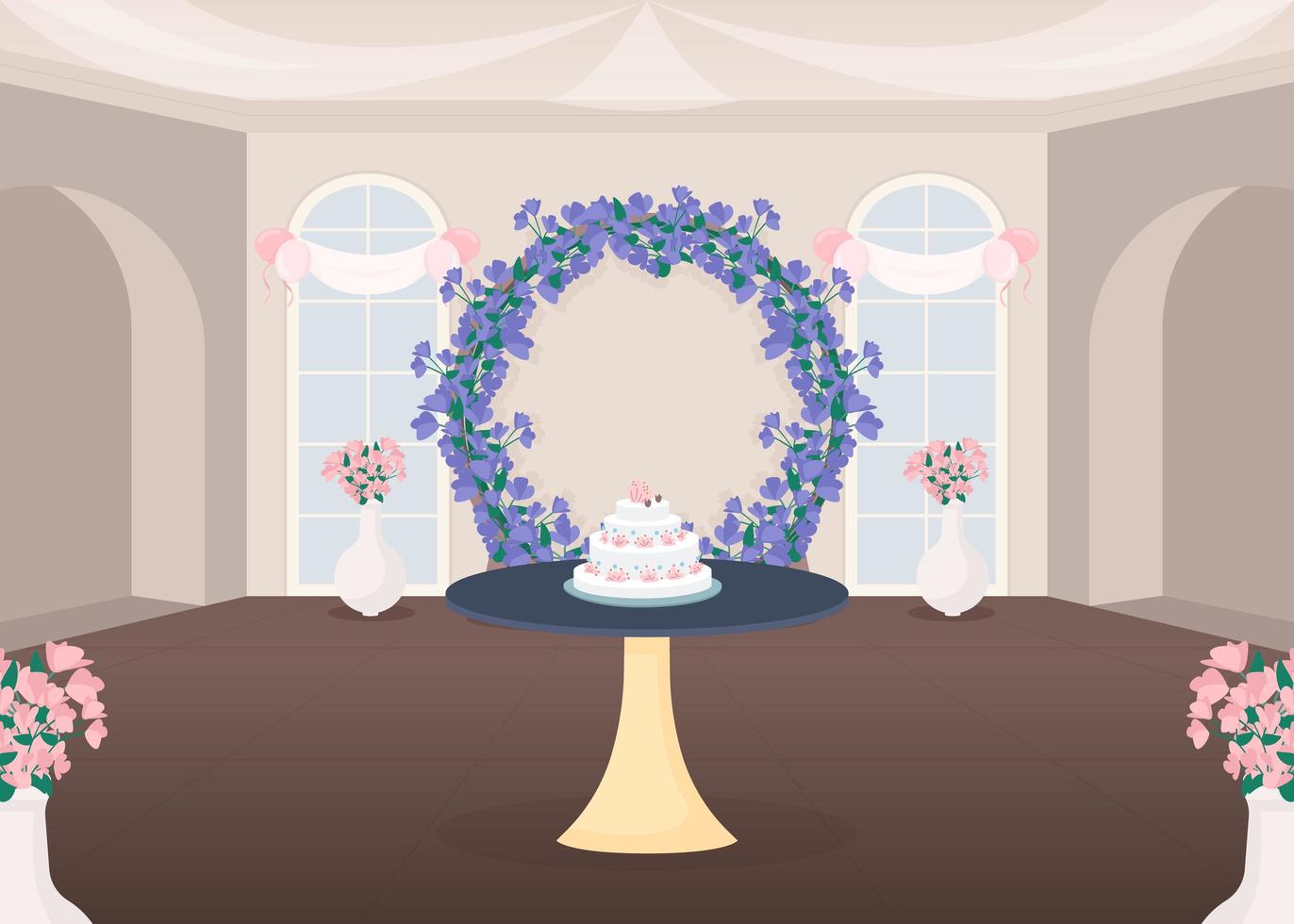 salón de banquetes y pastel vector