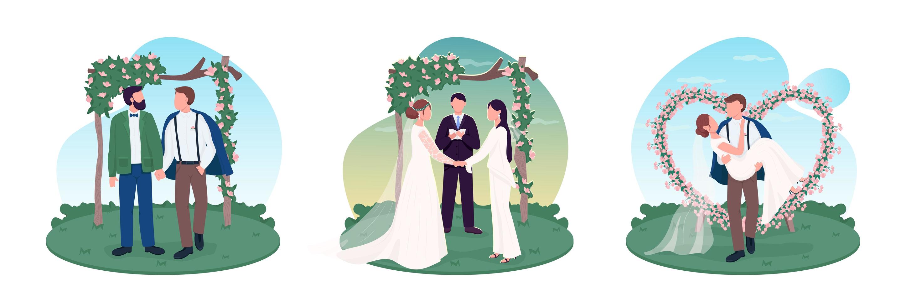 conjunto de parejas de recién casados vector