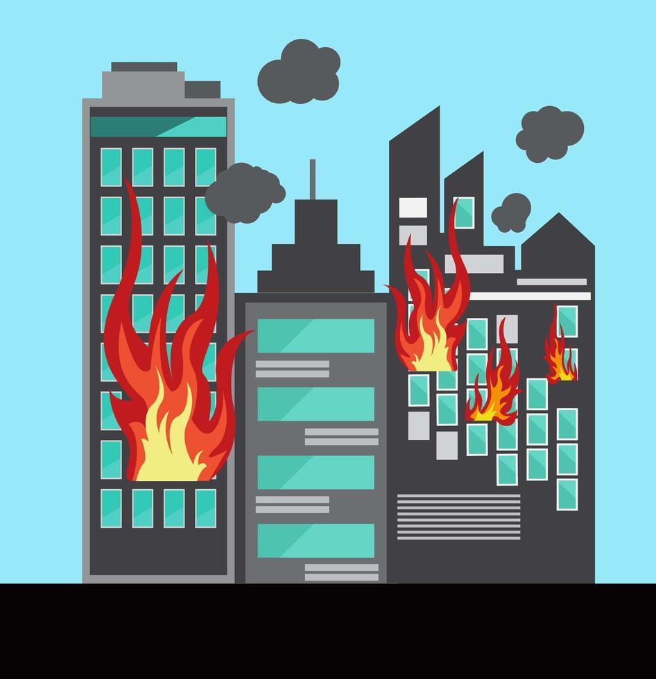 A tall building and House On Fire, Extinguisher Vector ,safety first