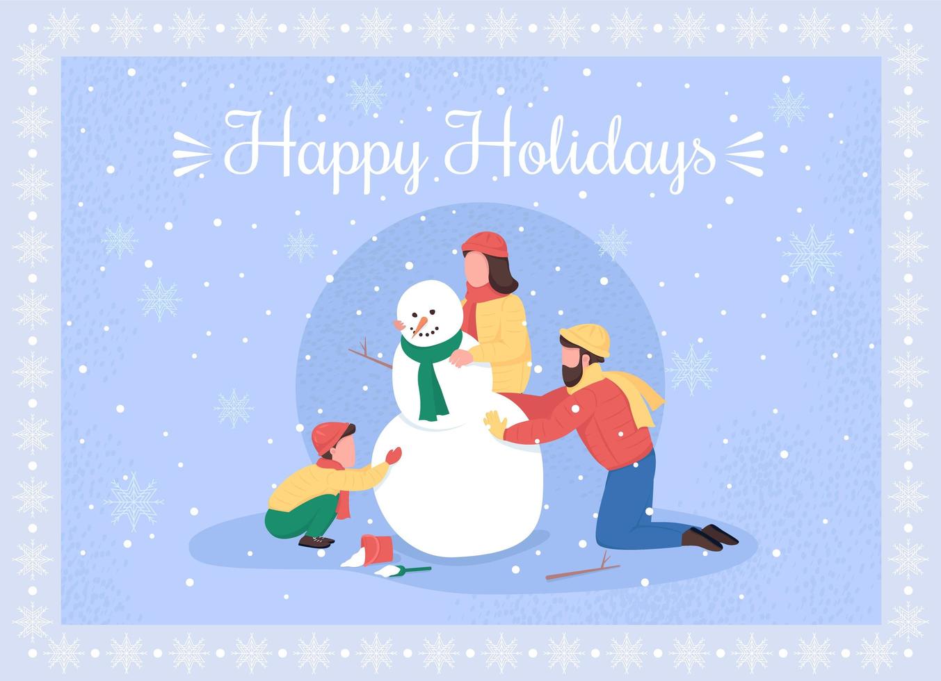Family make snowman greeting card vector